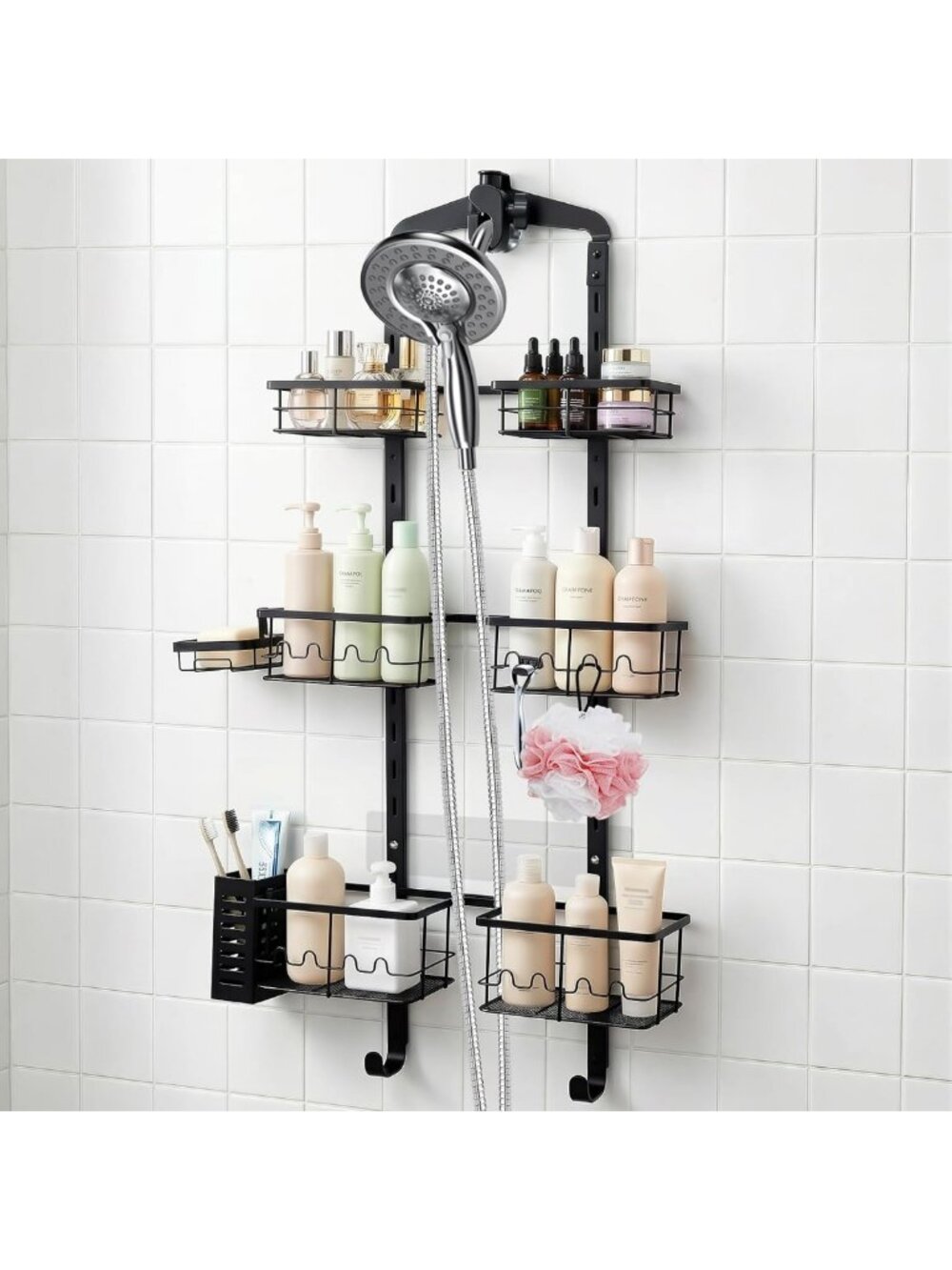 Extra Large Rust-Resistant Hanging Shower Caddy - 3 Tier Adjustable Organizer